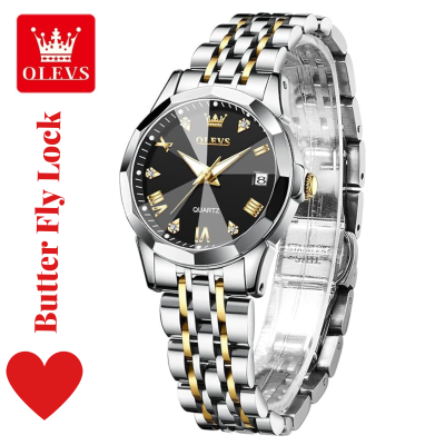Butter Fly Lock Olievs Stainless Steel fashionable Couple watches +1pcs chain cutter+ 2 pcs battery Full Black