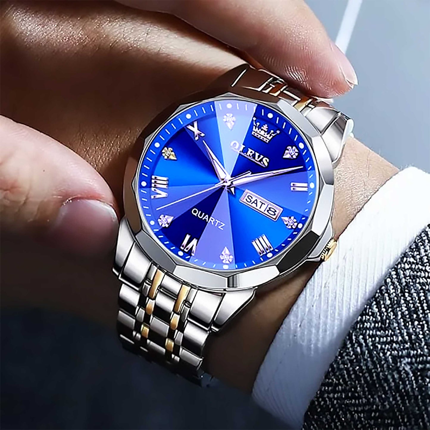 Olevs Stainless Steel fashionable Couple watches Silver Royal Blue