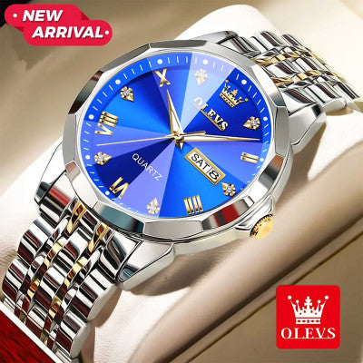 Olevs Stainless Steel fashionable Couple watches Silver Royal Blue