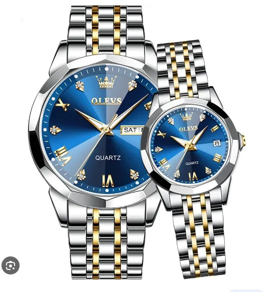Butter Fly Lock Olievs Stainless Steel fashionable Couple watches +1pcs chain cutter+ 2 pcs battery Full Black