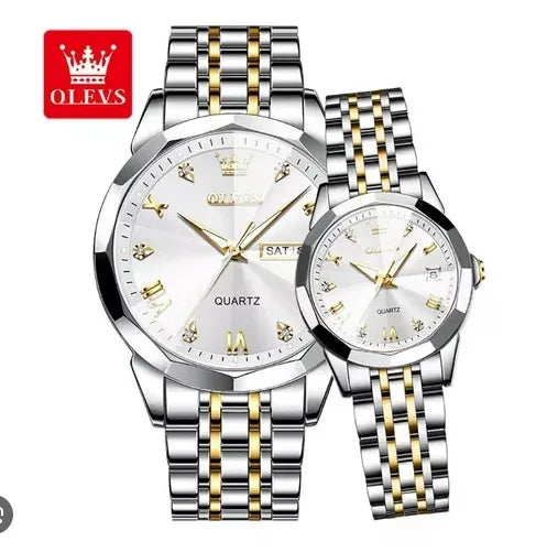 Olevs Stainless Steel fashionable Couple watches Silver
