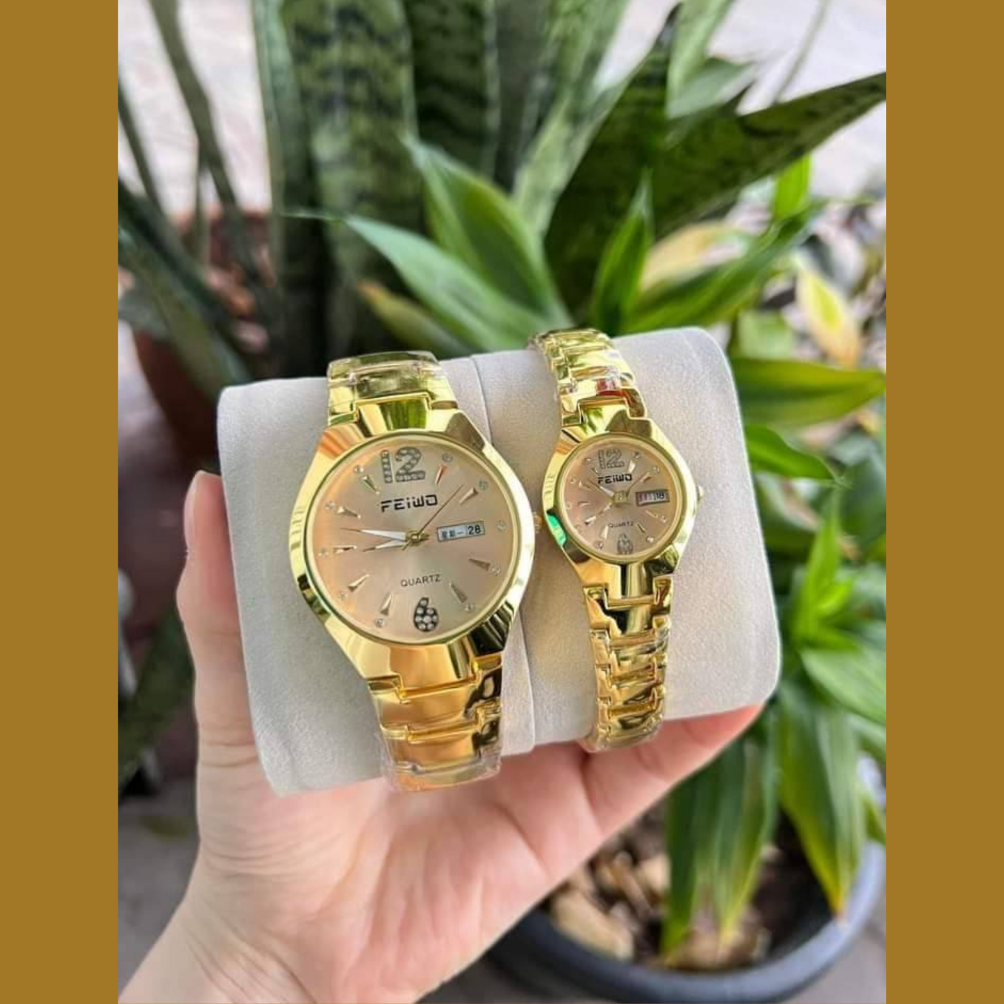 Feiwo Golden Stainsles Steel Couple Watch
