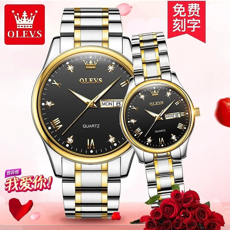Olevs 5563 Couple Watch tow tone chain (white dial)