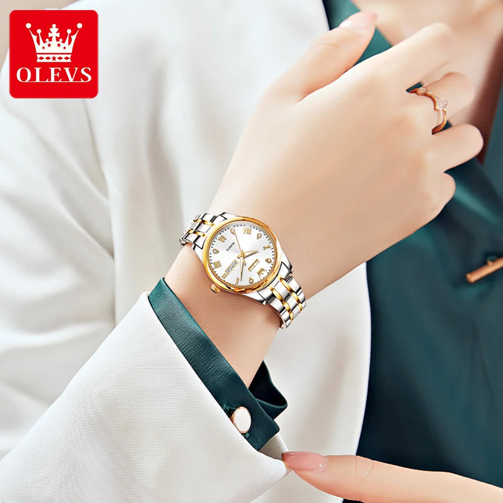 Olevs 5563 Couple Watch tow tone chain (white dial)