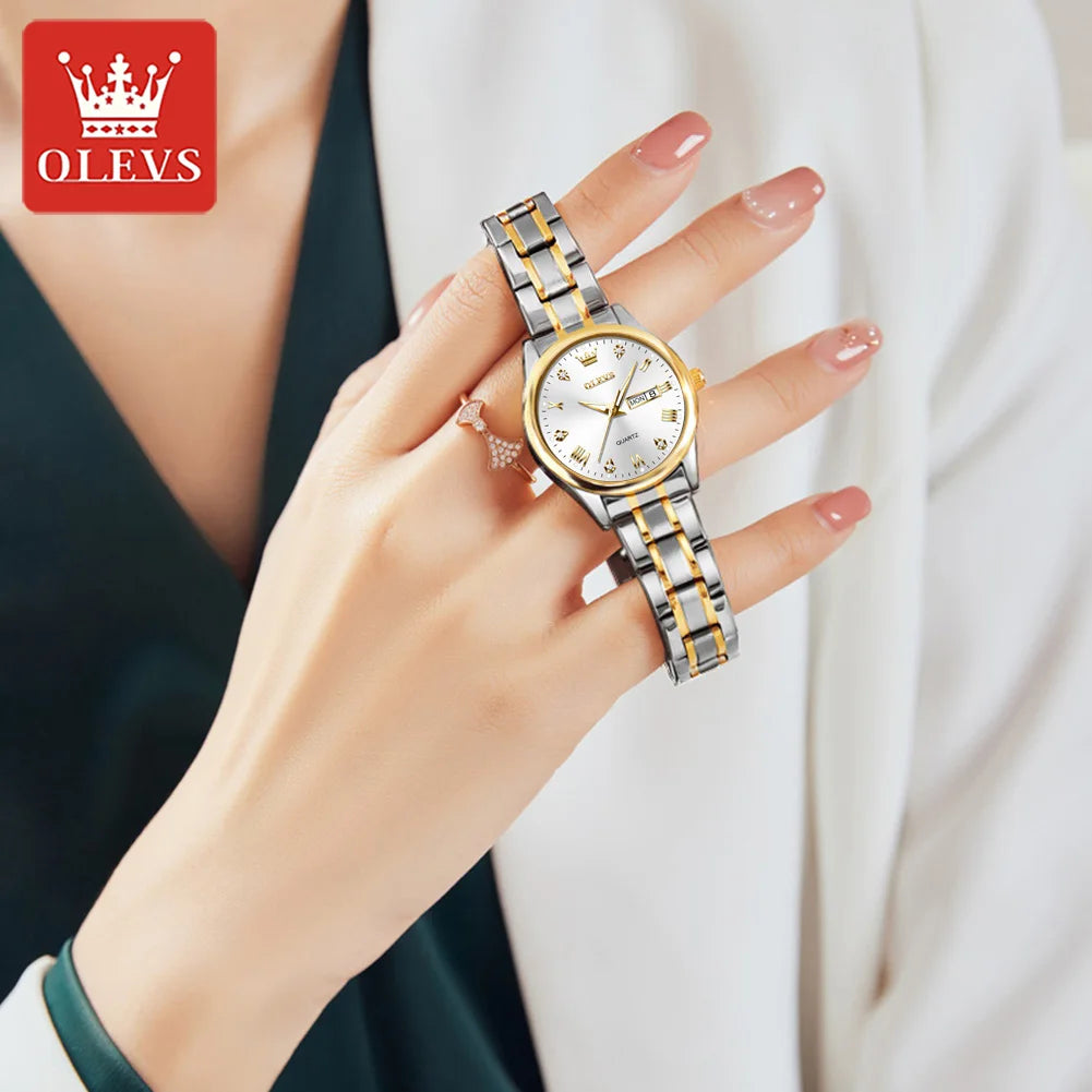Olevs 5563 Couple Watch tow tone chain (white dial)