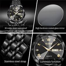 Butter Fly Lock Olievs Stainless Steel fashionable Couple watches +1pcs chain cutter+ 2 pcs battery Full Black
