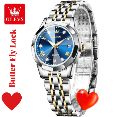Butter Fly Lock Olievs Stainless Steel fashionable Couple watches +1pcs chain cutter+ 2 pcs battery Full Black