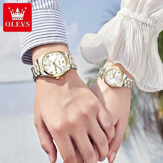 Olevs 5563 Couple Watch tow tone chain (white dial)